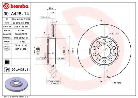 Brembo 09.A428.14 - Brake Disc www.autospares.lv