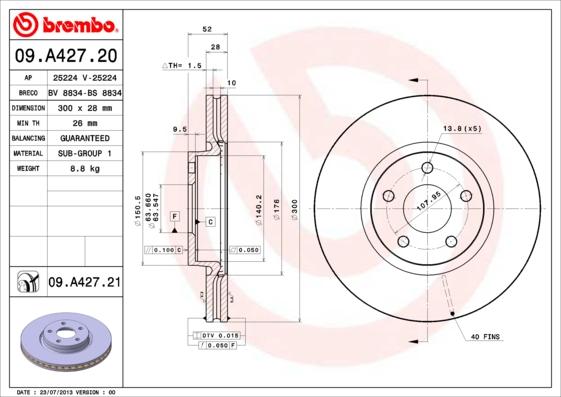 Brembo 09.A427.20 - Bremžu diski autospares.lv