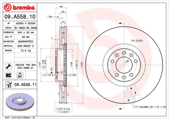 Brembo 09.A558.11 - Bremžu diski www.autospares.lv