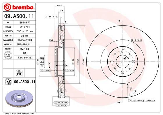 Brembo 09.A500.11 - Bremžu diski www.autospares.lv