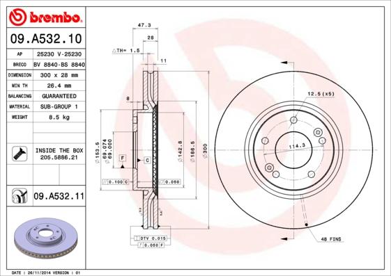 Brembo 09.A532.11 - Bremžu diski www.autospares.lv