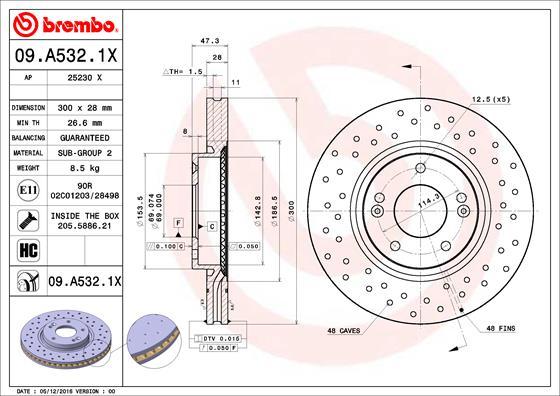 Brembo 09.A532.1X - Bremžu diski www.autospares.lv