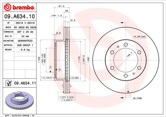 Brembo 09.A634.11 - Bremžu diski www.autospares.lv