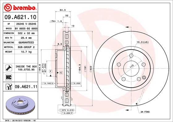 Brembo 09.A621.10 - Bremžu diski www.autospares.lv