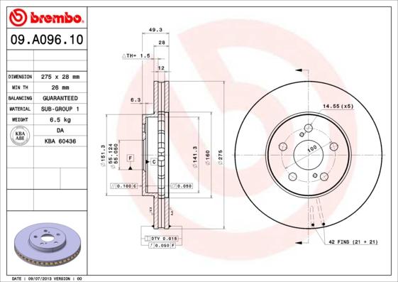 Brembo 09.A096.11 - Bremžu diski www.autospares.lv