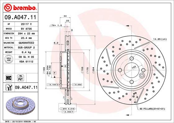 Brembo 09.A047.11 - Bremžu diski www.autospares.lv