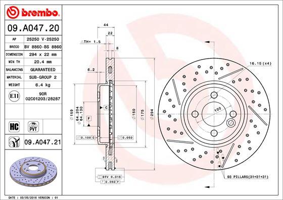 Brembo 09.A047.21 - Bremžu diski www.autospares.lv