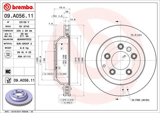 Brembo 09.A056.11 - Bremžu diski autospares.lv