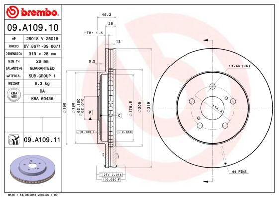 Brembo 09.A109.11 - Тормозной диск www.autospares.lv