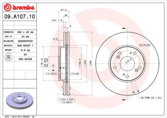 Brembo 09.A107.10 - Bremžu diski www.autospares.lv