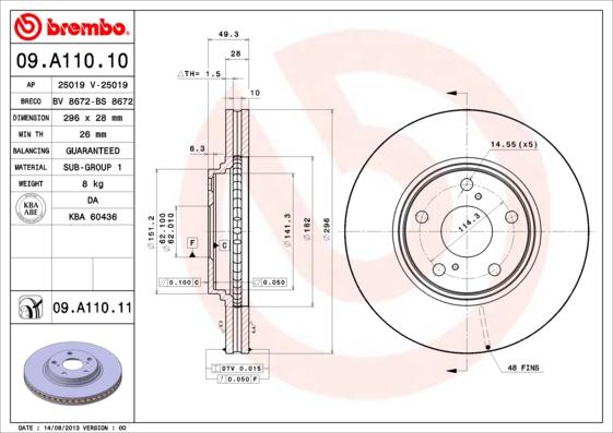 Brembo 09.A110.11 - Тормозной диск www.autospares.lv