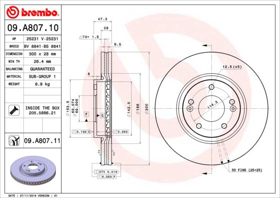 Brembo 09.A807.10 - Bremžu diski www.autospares.lv