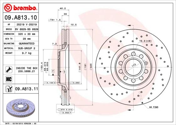 Brembo 09.A813.10 - Bremžu diski autospares.lv