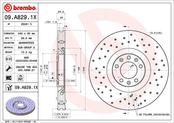 Brembo 09.A829.1X - Bremžu diski www.autospares.lv