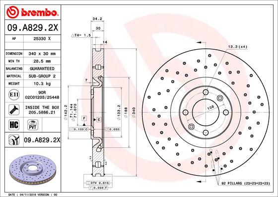 Brembo 09.A829.2X - Brake Disc www.autospares.lv