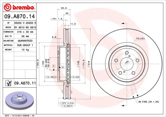 Brembo 09.A870.11 - Bremžu diski www.autospares.lv