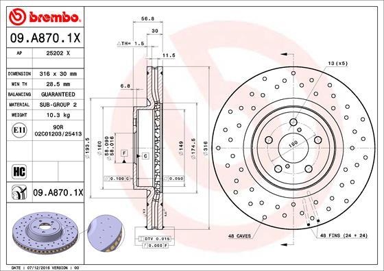 Brembo 09.A870.1X - Bremžu diski www.autospares.lv