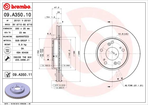 Brembo 09.A350.10 - Bremžu diski www.autospares.lv