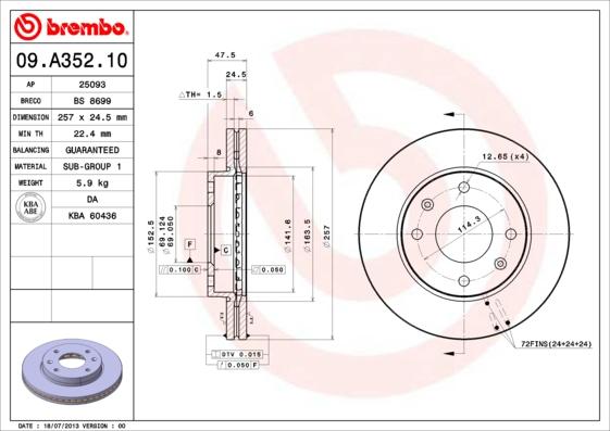 Brembo 09.A352.10 - Bremžu diski www.autospares.lv