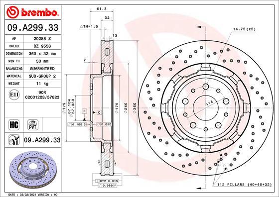 Brembo 09.A299.33 - Bremžu diski www.autospares.lv