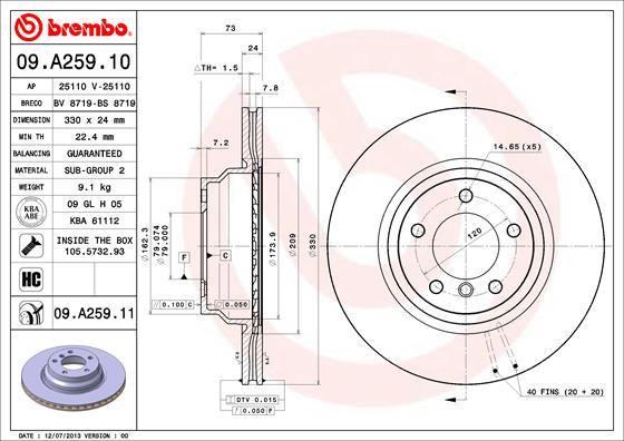 Brembo 09.A259.10 - Bremžu diski www.autospares.lv