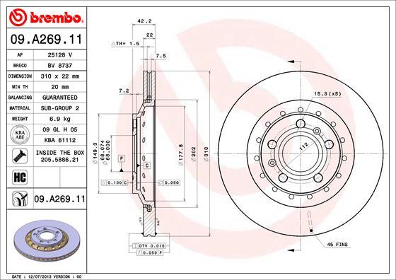 Brembo 09.A269.11 - Bremžu diski autospares.lv