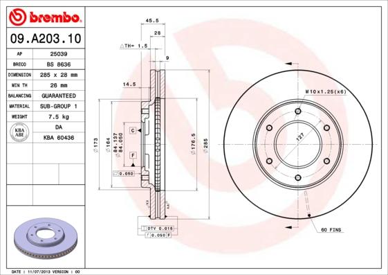 Brembo 09.A203.10 - Bremžu diski www.autospares.lv