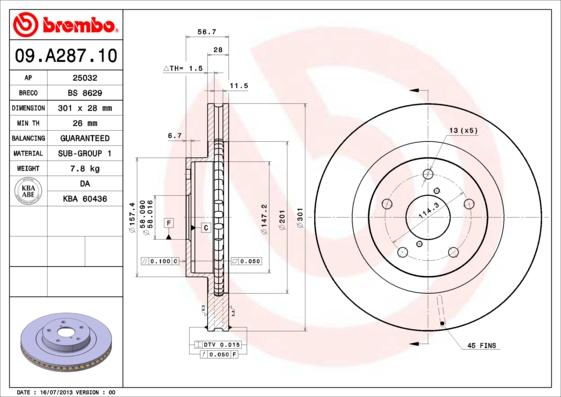 Brembo 09.A287.10 - Bremžu diski autospares.lv