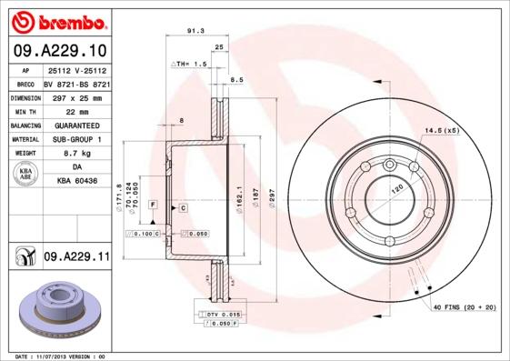 Brembo 09.A229.11 - Тормозной диск www.autospares.lv