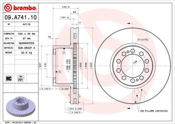 Brembo 09.A741.10 - Bremžu diski www.autospares.lv