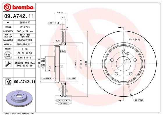 Brembo 09.A742.11 - Bremžu diski www.autospares.lv