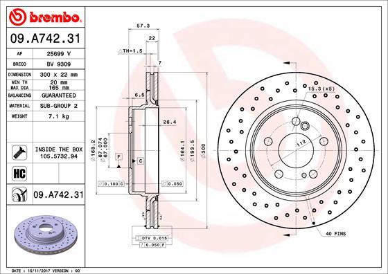 Brembo 09.A742.31 - Bremžu diski www.autospares.lv