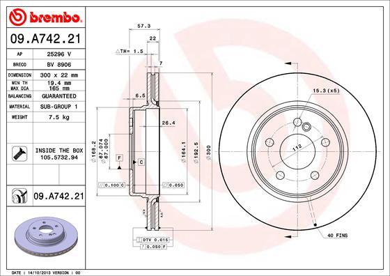 Brembo 09.A742.21 - Bremžu diski www.autospares.lv