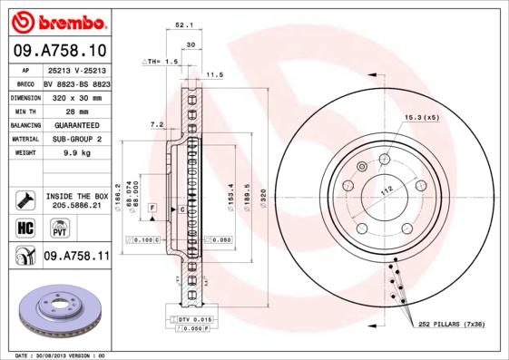 Brembo 09.A758.11 - Bremžu diski autospares.lv