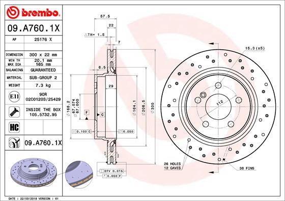 Brembo 09.A760.1X - Bremžu diski www.autospares.lv