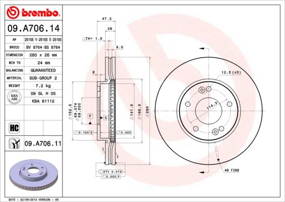 Brembo 09.A706.11 - Bremžu diski autospares.lv