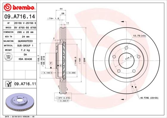 Brembo 09.A716.14 - Bremžu diski www.autospares.lv