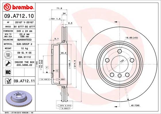 Brembo 09.A712.11 - Bremžu diski www.autospares.lv