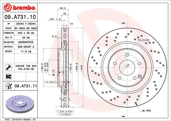 Brembo 09.A731.11 - Bremžu diski www.autospares.lv