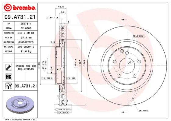 Brembo 09.A731.21 - Bremžu diski www.autospares.lv