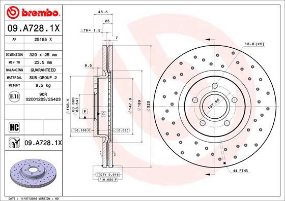 Brembo 09.A728.1X - Bremžu diski autospares.lv