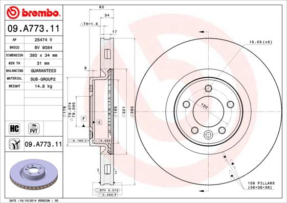 Brembo 09.A773.11 - Bremžu diski www.autospares.lv