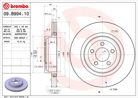 Brembo 09.B994.10 - Bremžu diski www.autospares.lv