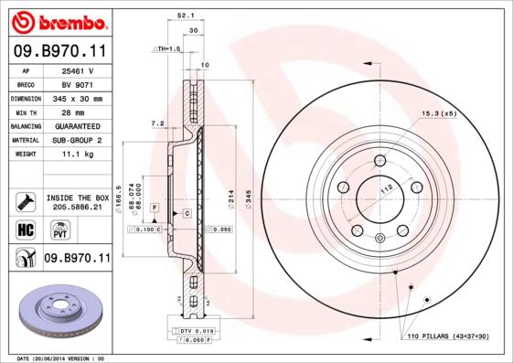 Brembo 09.B970.11 - Bremžu diski www.autospares.lv