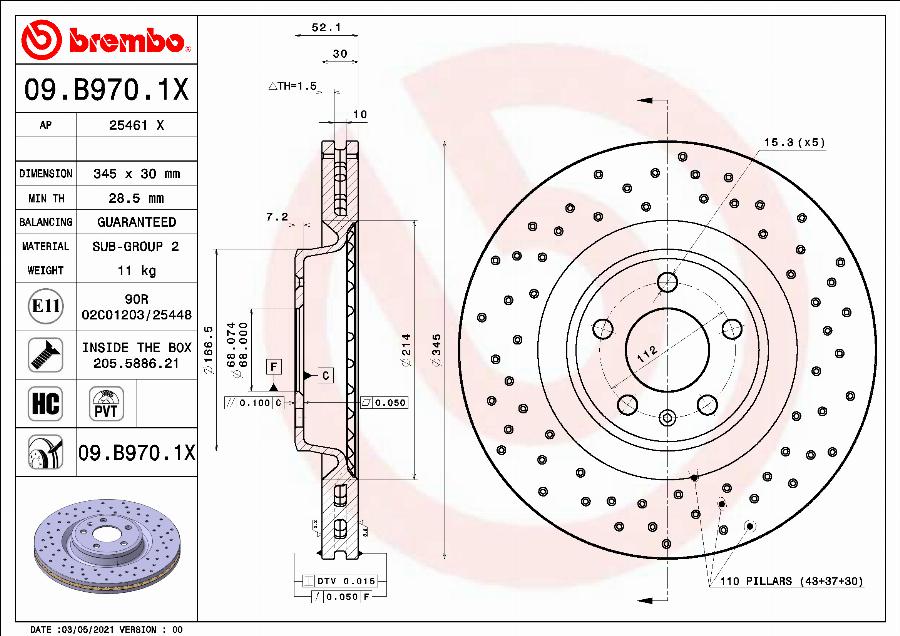 Brembo 09.B970.1X - Bremžu diski www.autospares.lv