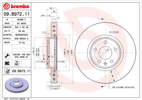 Brembo 09.B972.11 - Bremžu diski autospares.lv