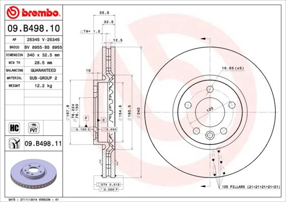 Brembo 09.B498.11 - Bremžu diski www.autospares.lv