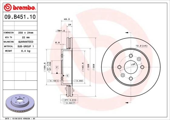 Brembo 09.B451.10 - Bremžu diski www.autospares.lv