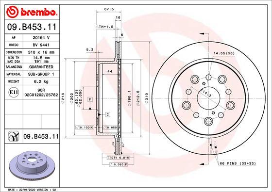 Brembo 09.B453.11 - Bremžu diski www.autospares.lv