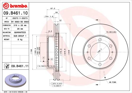 Brembo 09.B461.11 - Bremžu diski www.autospares.lv